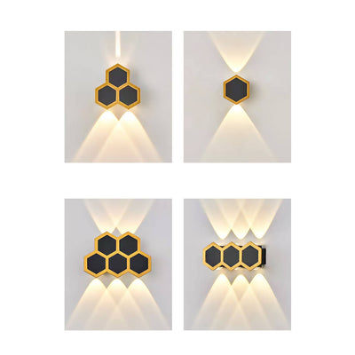 Lampe d'applique murale LED en or noir à combinaison hexagonale simple d'extérieur 