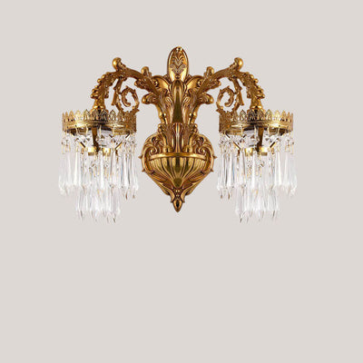 French Luxury Crystal Copper Carving 1/2 Light Wall Sconce Lamp