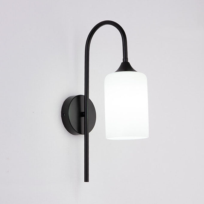 Modern Minimalist Glass Cylindrical Shade Bending Arm 1-Light Wall Sconce Lamp