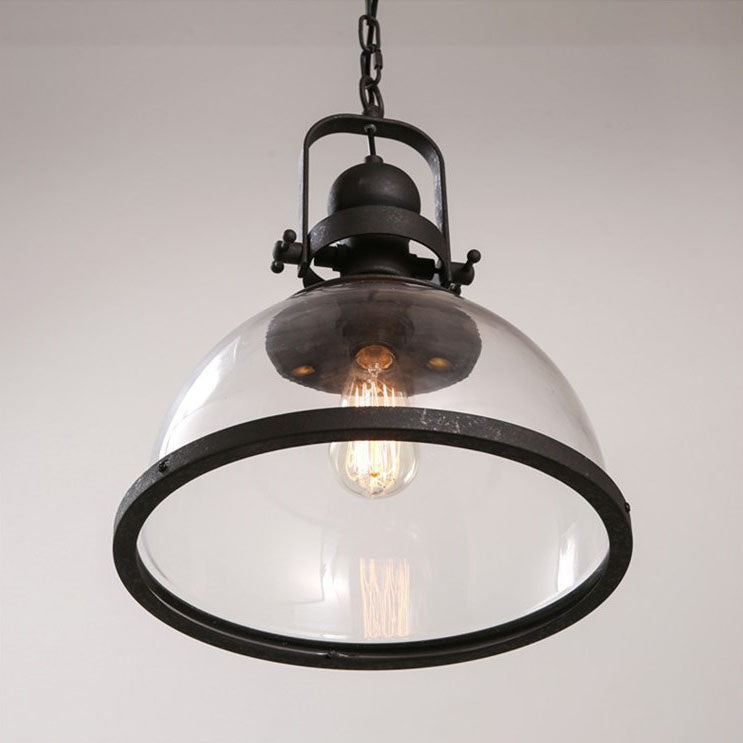 Traditional Farmhouse Iron Semi-Circular Glass Shade 1-Light Pendant Light For Dining Room