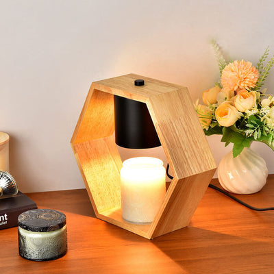 Nordic Minimalist Wood Hexagonal 1-Light Melting Wax Table Lamp