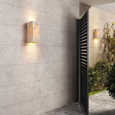 Modern Minimalist Square Rectangle Yellow Travertine LED Wall Sconce Lamp For Outdoor Patio