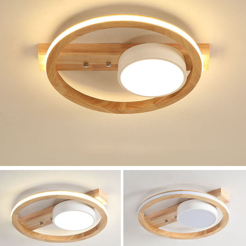 Scandinavian Minimalist Solid Wood Acrylic Round LED Flush Mount Ceiling Light