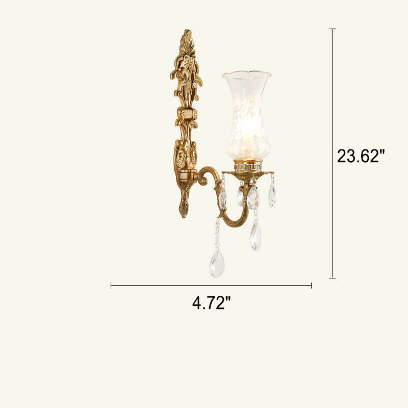 Vintage French Crystal Candelabra Brass 1/2 Light Wall Sconce Lamp