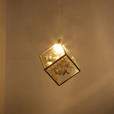 Nordic Square Brass Glass 1-Light Pendant Light