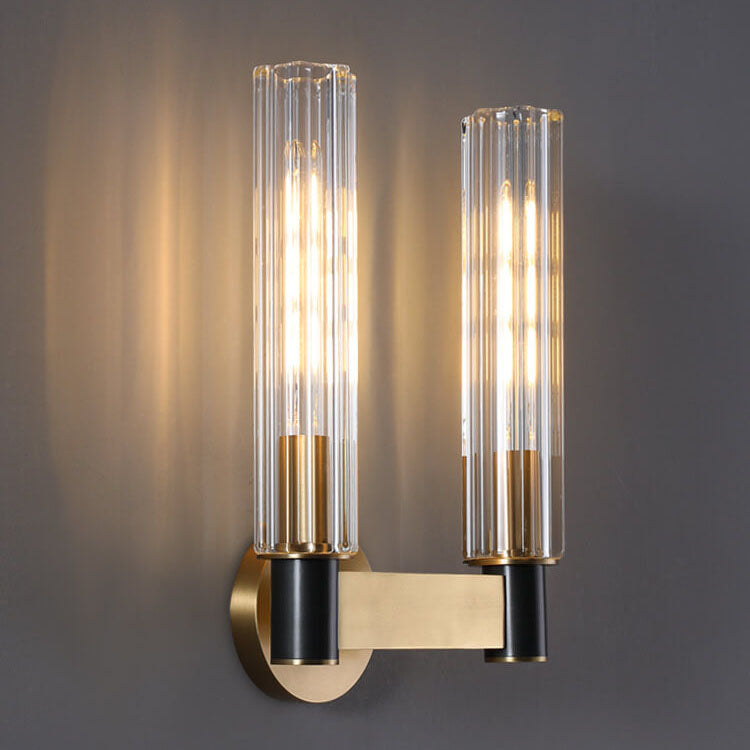 Modern Minimal Brass Crystal Column 1/2 Light Wall Sconce Lamp