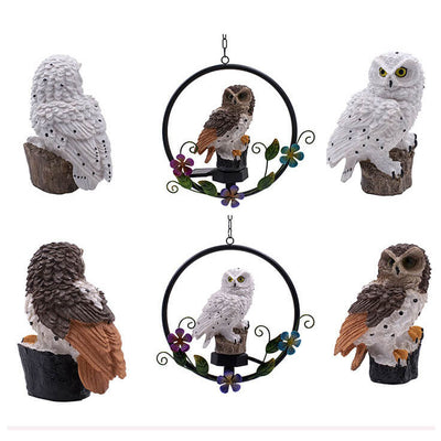 European Retro Creative Owl Resin Solar Outdoor Patio Decorative LED Pendant Light