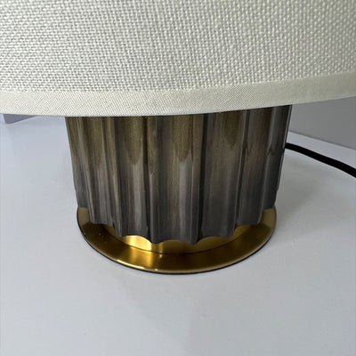 Nordic Minimalist Fabric Drum Metal Column 1-Light Table Lamp