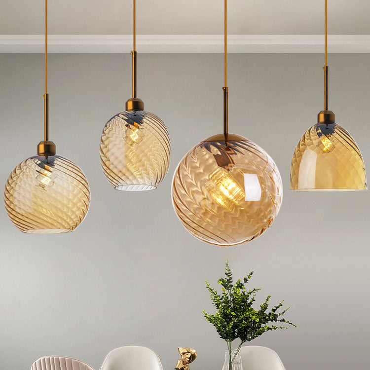 Nordic Creative Round Geometric Textured Glass 1-Light Pendant Light