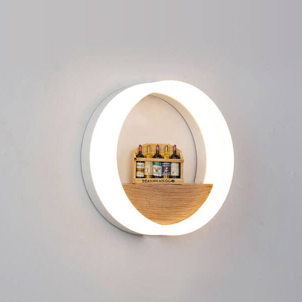 Creative Solid Wood Acrylic Storage Decoration Round LED Wall Sconce Lamp