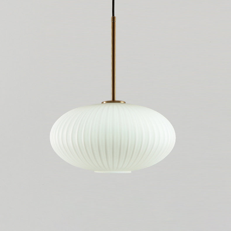 Lampe suspendue à 1 lumière en forme de lanterne ovale en verre crème minimaliste nordique 