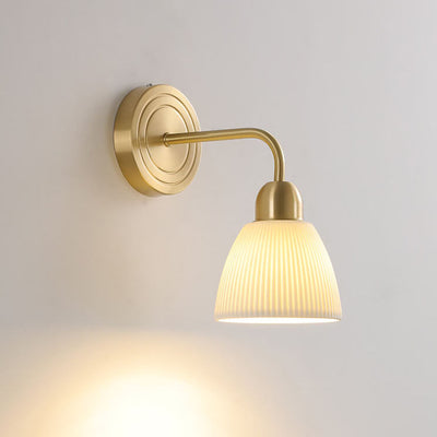 Modern Minimalist Striped Ceramic Round Jar Copper 1-Light Wall Sconce Lamp