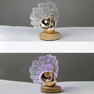 Contemporary Creative Hardware Acrylic Peacock Design LED Table Lamp For Bedroom