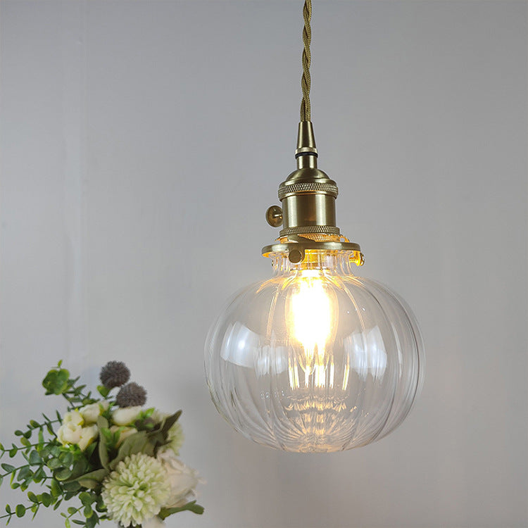 European Vintage Round Head Brass Glass 1-Light Pendant Light