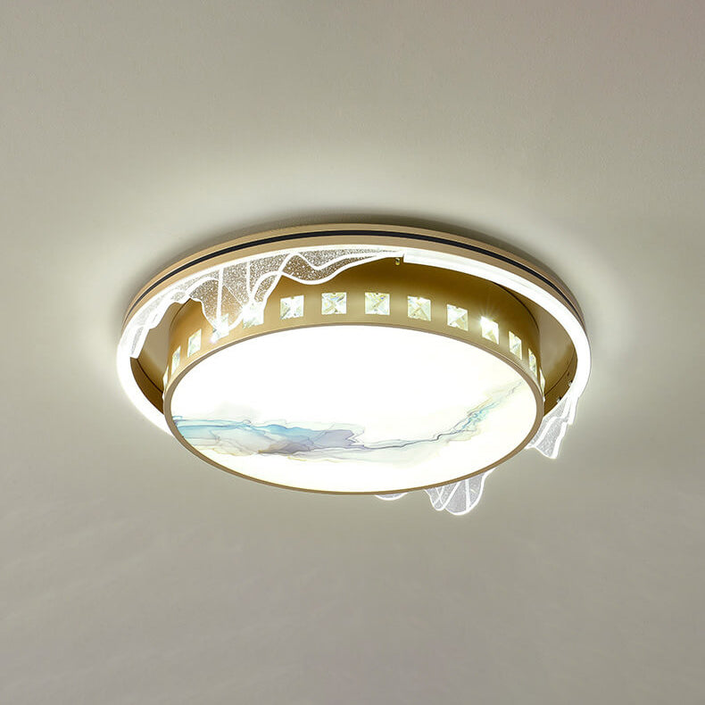 Modern Luxury Golden Round Acrylic Zen LED Flush Mount Ceiling Light