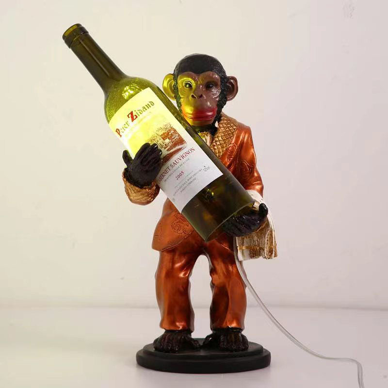 Contemporary Creative Orangutan Wine Bottle Glass Resin 1-Light Table Lamp For Living Room