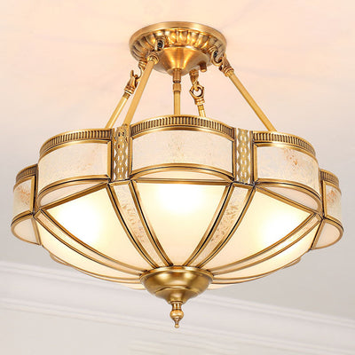 European Light Luxury Floral Copper Glass 3/4/6-Light Flush Mount Lighting