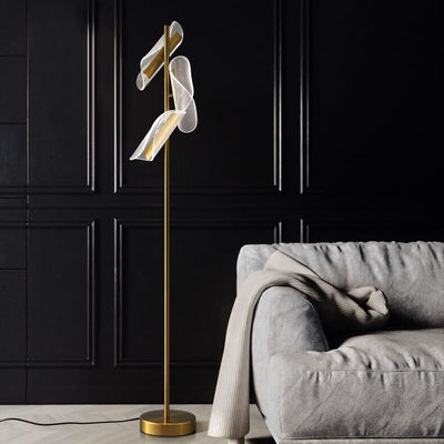 Modern Creative Gold-Finished Frame Acrylic Rotating Vane LED Standing Floor Lamp