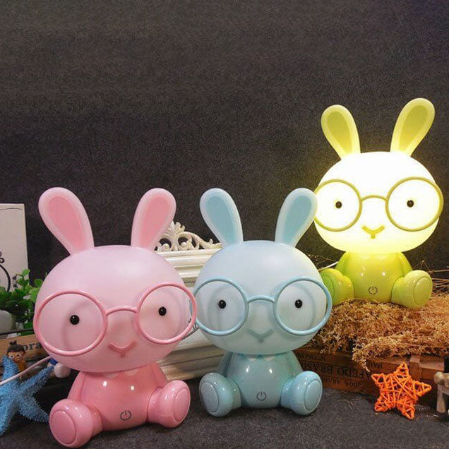 Kreatives Cartoon-Kaninchen mit Brille USB-LED-Nachtlicht-Tischlampe 