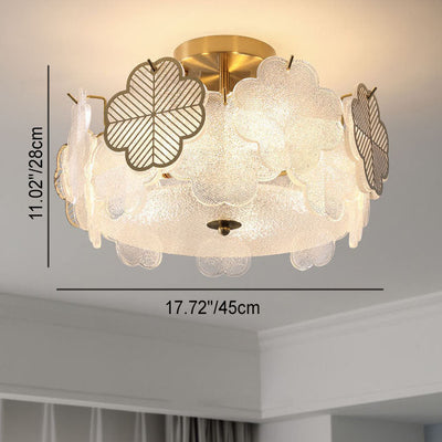 French Minimalist Floral Glass Round Hardware 5/8 Light Semi-Flush Mount Ceiling Light