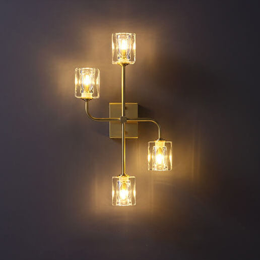 Modern Luxury Crystal Pinwheel Shape Brass 4-Light Wall Sconce Lamp