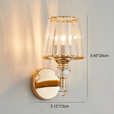 Modern Minimalist Round Trapezoidal Hardware Crystal 1-Light Wall Sconce Lamp For Bedroom