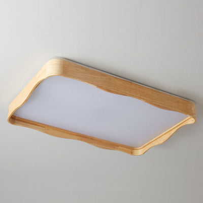 Japanese Original Wood Square Ripple Design LED Flush Mount Ceiling Light