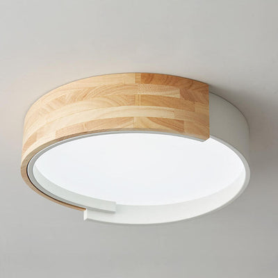 Modern Simple Round Wooden Log LED Flush Mount Ceiling Light