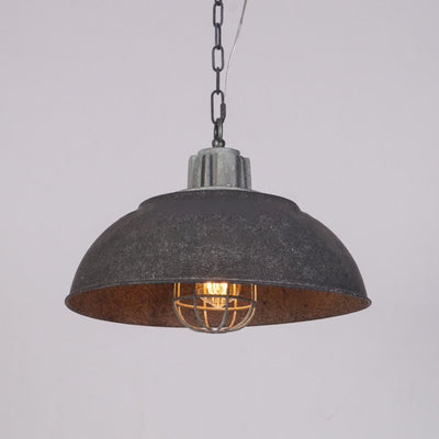 Industrial Vintage Iron Rust Pot Lid Dome 1-Light Pendant Light