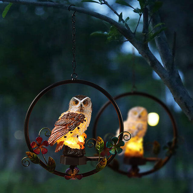 European Retro Creative Owl Resin Solar Outdoor Patio Decorative LED Pendant Light