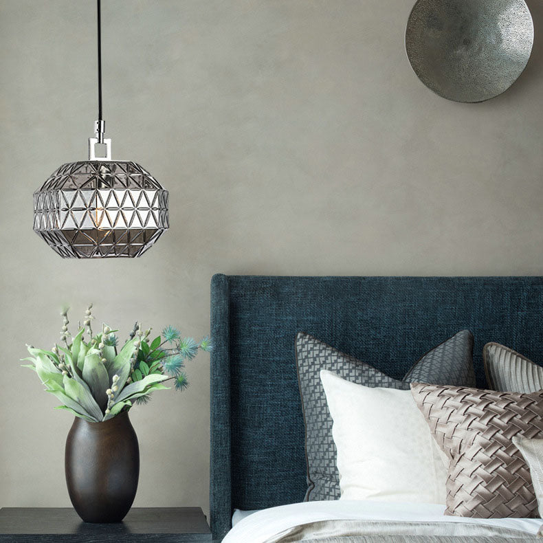 Nordic Light Luxury Textured Glass Round Metal 1-Light Pendant Light