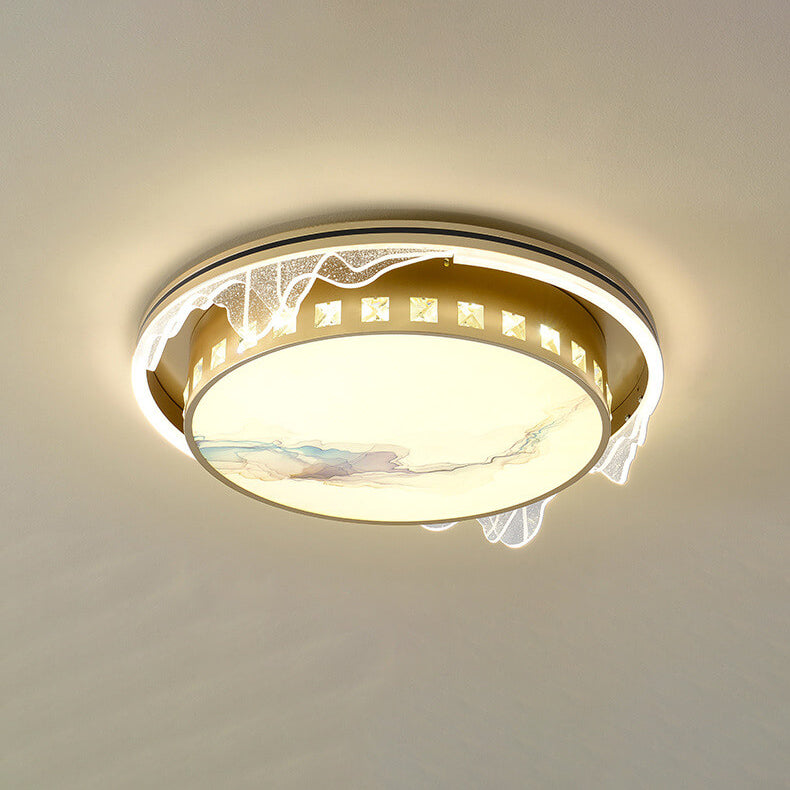 Modern Luxury Golden Round Acrylic Zen LED Flush Mount Ceiling Light