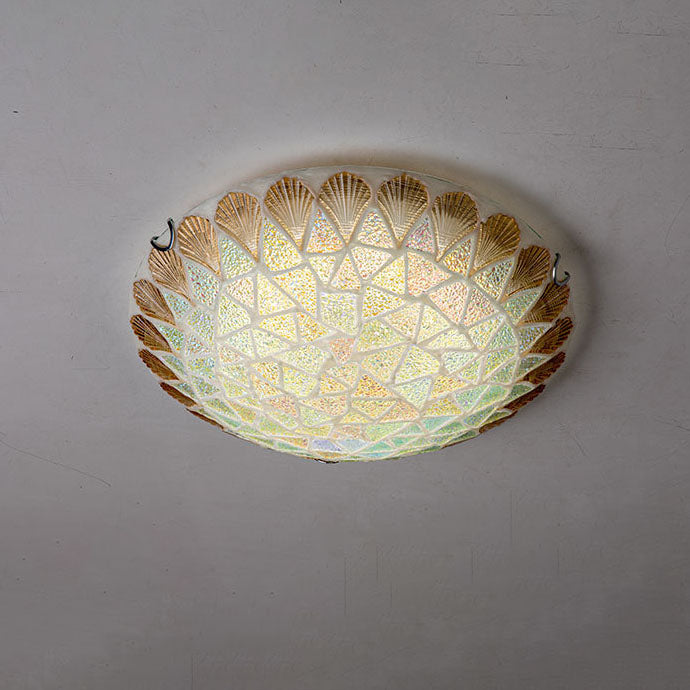 Nordic Vintage Light Luxury Tiffany Shell Glass 1-Light Flush Mount Lighting