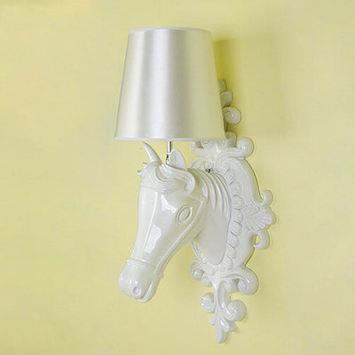 European Vintage Resin Horse Head Fabric 1-Light Wall Sconce Lamp