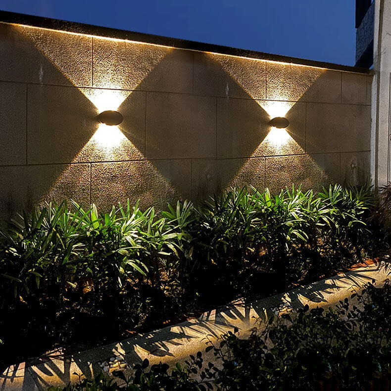 Modern Round Tempered Glass Waterproof Solar LED Outdoor Garden Wall Sconce Lamp