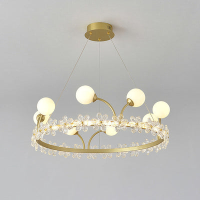 Modern Luxury Gold Finish Frame Crystal Flower Edging 6/8/10-Light Chandelier For Living Room