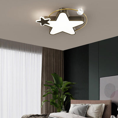 Nordic Luxury Star Moon Copper Crystal LED Flush Mount Ceiling Light