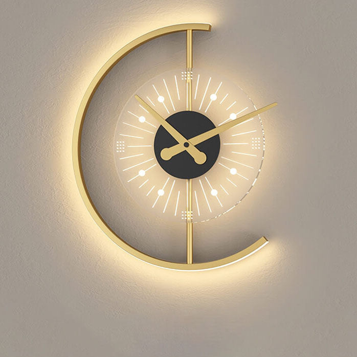 Contemporary Creative Gold Finish Frame Clock Shape LED Wall Sconce Lamp For Living Room