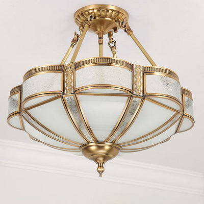 European Light Luxury Floral Copper Glass 3/4/6-Light Flush Mount Lighting