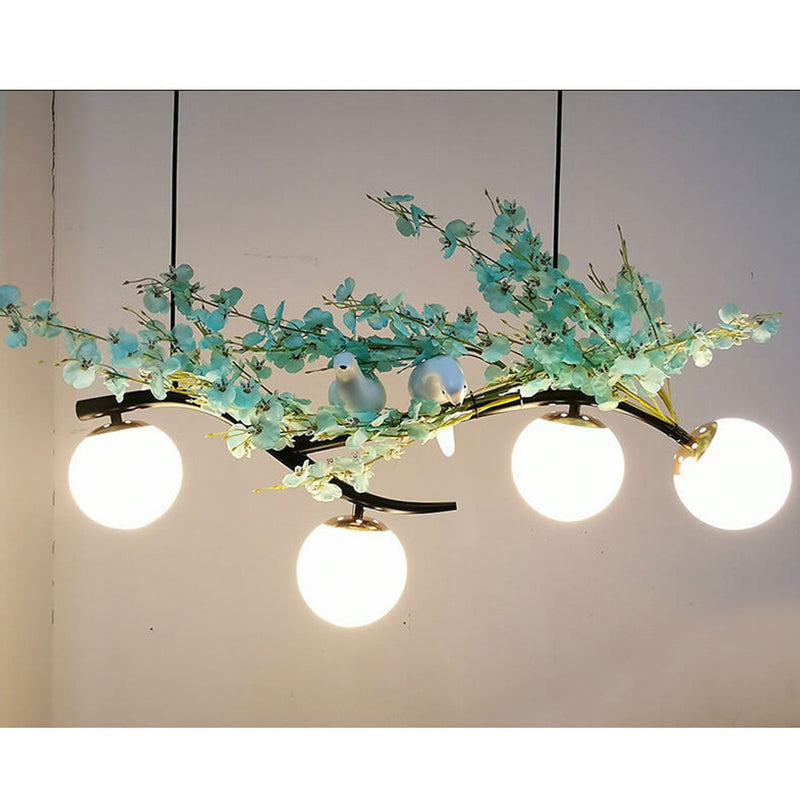 Lustre industriel créatif à 4 lumières en forme de boule de verre avec plante birdie 