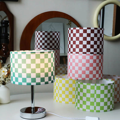 Vintage Checkerboard Grid Coloured Fabric Column 1-Light Tischlampe