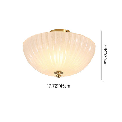 Modern Light Luxury Glass Shell Round Copper 3-Light Semi-Flush Mount Ceiling Light