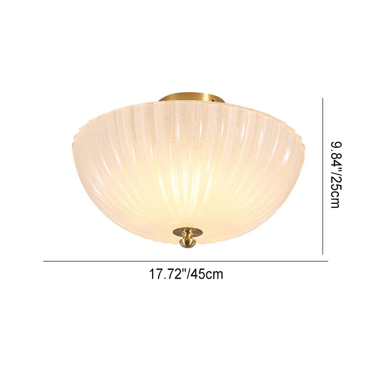 Modern Light Luxury Glass Shell Round Copper 3-Light Semi-Flush Mount Ceiling Light