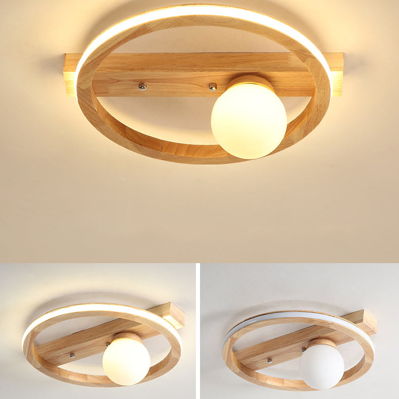 Nordic Simple Wooden Round LED Flush Mount Light