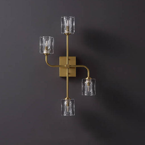 Modern Luxury Crystal Pinwheel Shape Brass 4-Light Wall Sconce Lamp