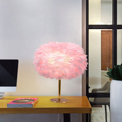 Nordic Goose Feather Round Iron Base 1-Light Table Lamp
