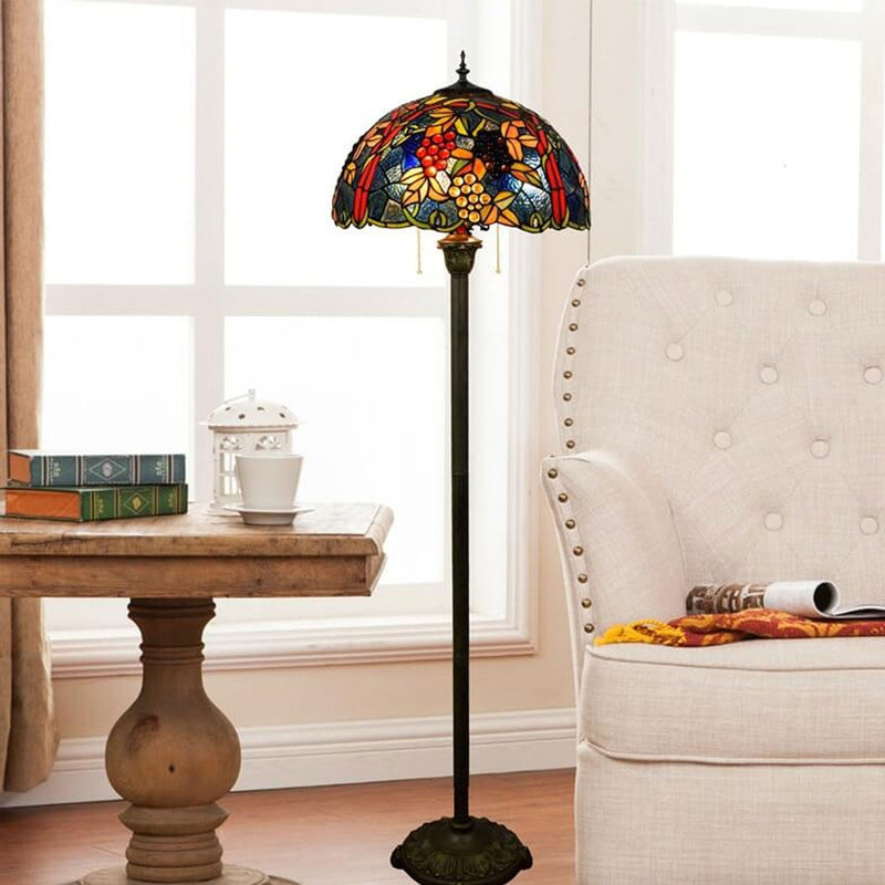 Tiffany European Creative Stained Glass Grape Pattern Design 2-Light Standing Floor Lamp