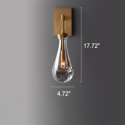 Modern Minimalist Teardrop Transparent Full Copper Crystal 1-Light Wall Sconce Lamp