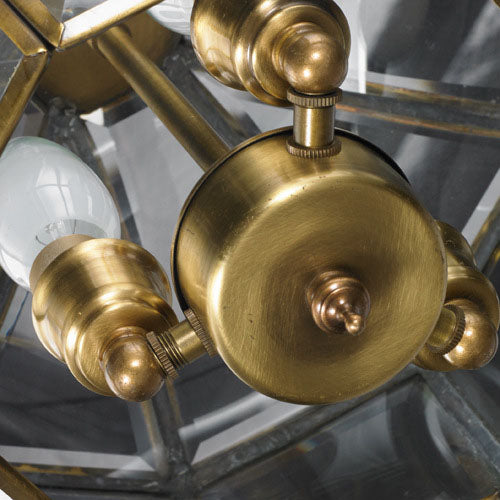 European Luxury Brass Glass Cage 3-Light Chandelier