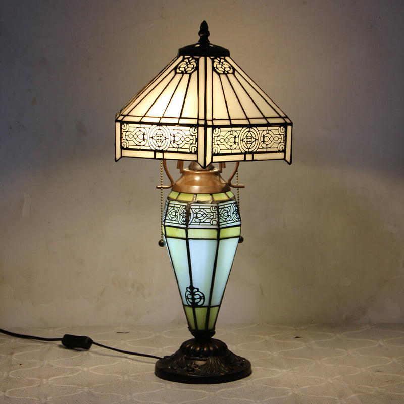 European Vintage Glass Iron 2-Light Table Lamp